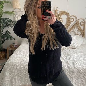 Chaser Brand black thermal scoop hem sweater